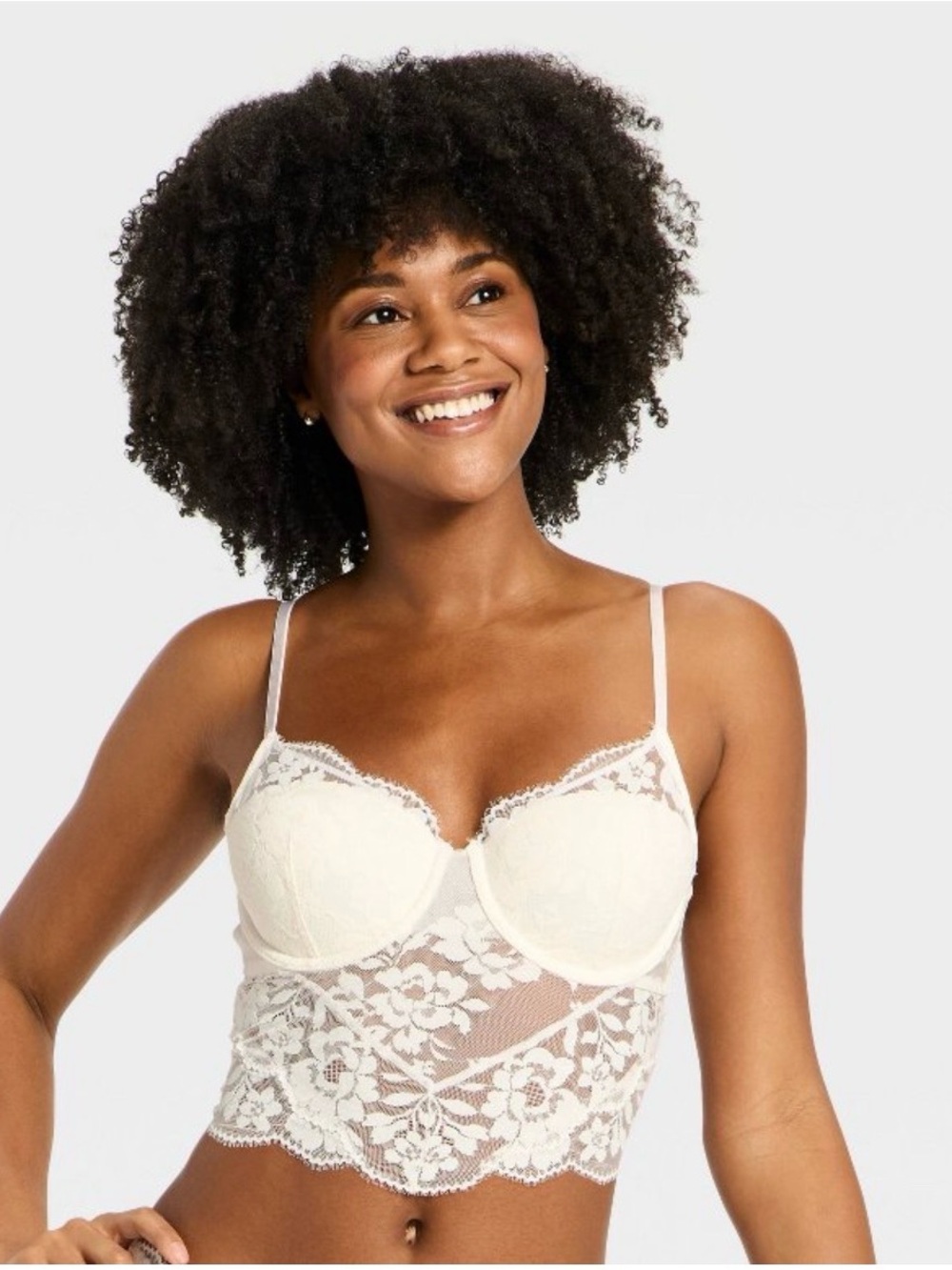 NWT Auden Lace Longline Lined Bralette - Ivory, sz L